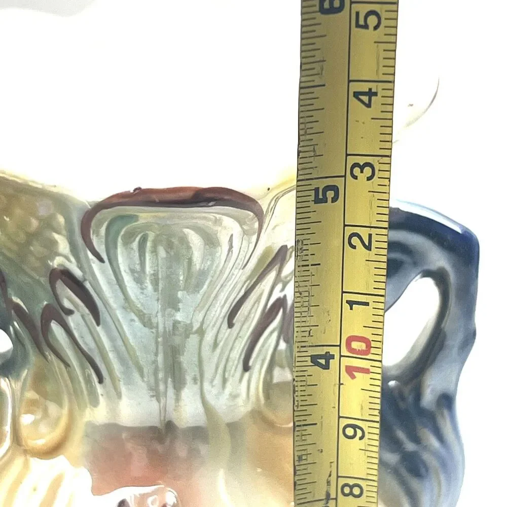 Vintage Brazilian Iridescent Ceramic RARE Vase w/Base Hand-Painted 5